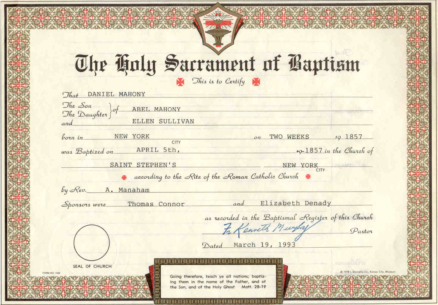 Fiorentino blog: baptism certificate